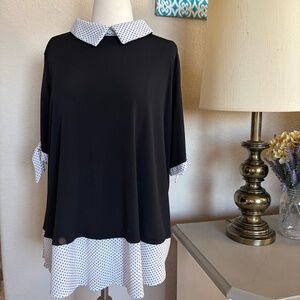 MISIA Curvy lightweight blouse black polka dot Womens 3x short sleeves collared
